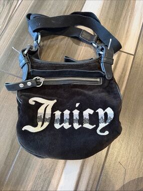 Vintage Juicy Couture Black Suede Shoulder Bag with White Logo